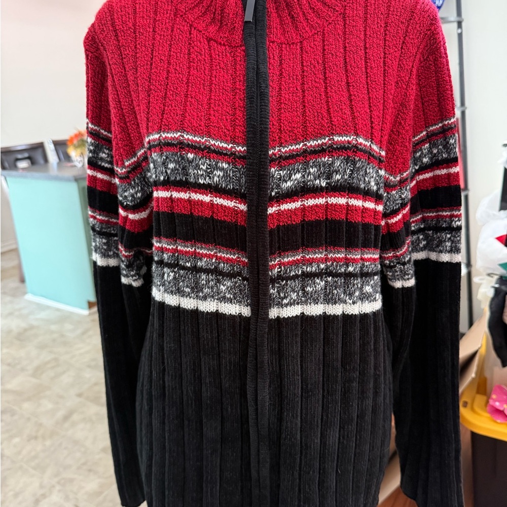 Women Red and Black Striped Sweater XL